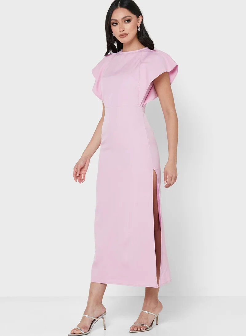 Khizana Frill Sleeve Dress With Side Slit