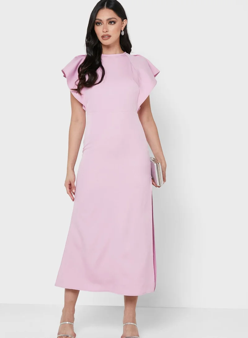 Khizana Frill Sleeve Dress With Side Slit