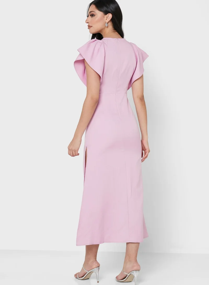 Khizana Frill Sleeve Dress With Side Slit
