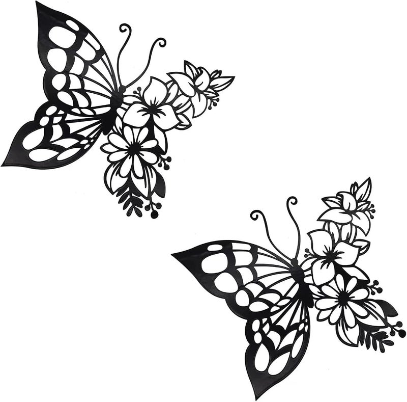 BPA Butterfly Decoration Wall Art, 2pcs Boho Metal Hanging Butterfly Flower Appearance Wall Home Decor for Bedroom Living Room Home Wall, About 92 x 8 inch - Image 1