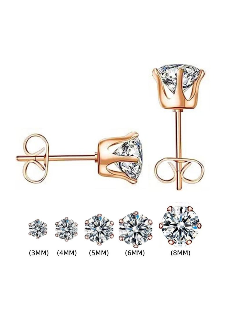 Soko Mesh 5 Pairs Hypoallergenic Stud Earrings Set, 316L Stainless Steel Cubic Zirconia Earrings, Durable CZ Earrings for Sensitive Ears, 3-8mm Steel Color, Non-Tarnish Jewelry  - Image 1