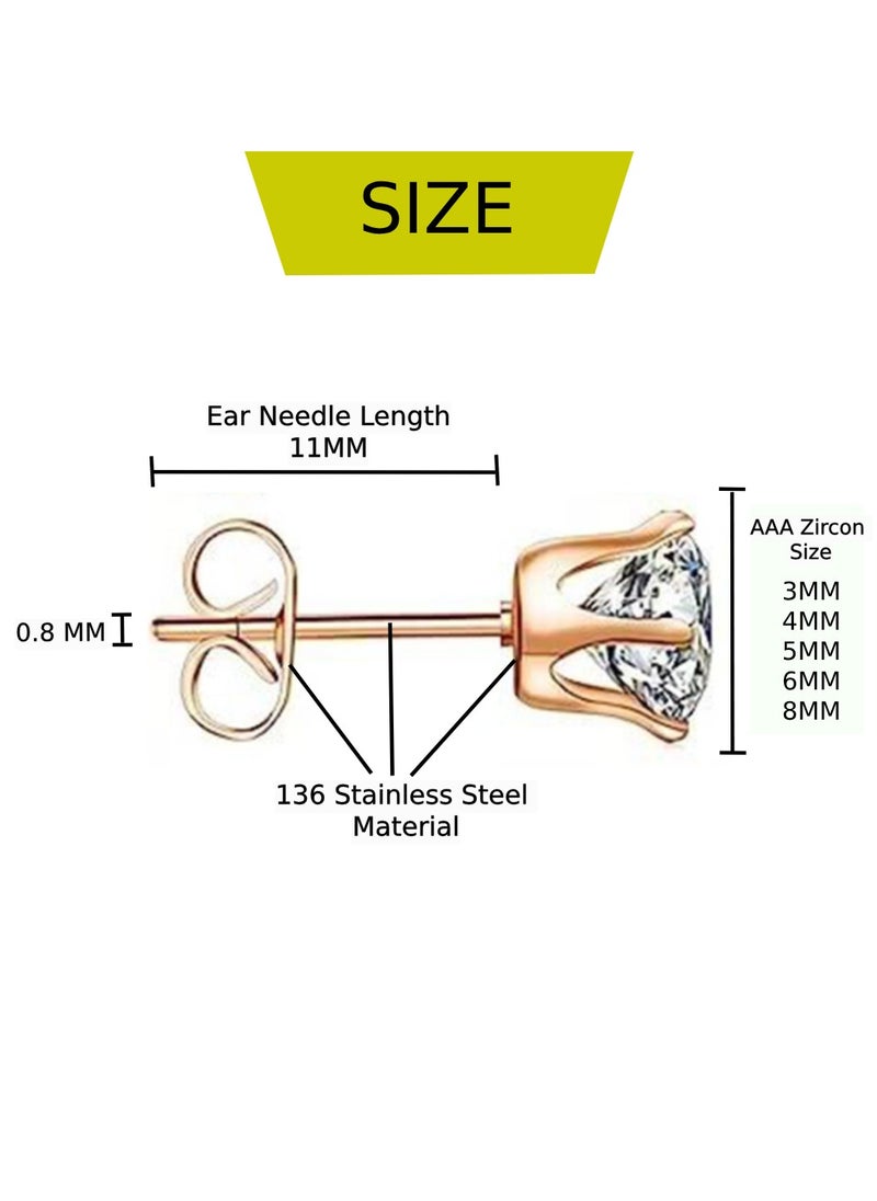 Soko Mesh 5 Pairs Hypoallergenic Stud Earrings Set, 316L Stainless Steel Cubic Zirconia Earrings, Durable CZ Earrings for Sensitive Ears, 3-8mm Steel Color, Non-Tarnish Jewelry  - Image 3