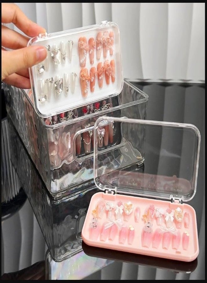 DMDENT Press On Nail Storage Box | Reusable Nail Organizer Case with Clear Lid | Travel-Friendly Empty Container for Fake Nails, Nail Art Accessories & Jewelry | (TRANSPARENT PACK OF - 3) - Image 2