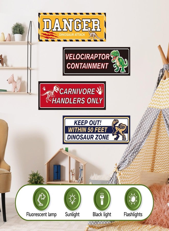 Robmoda Glow in The Dark Dinosaur Wall Stickers, Dangerous Dinosaur Attacks Warning Wall Decals for Dino Areas, Velociraptor Fence Warning Ceiling Decor, Boys Kids Bedroom Home School Nursery Party Supplies - Image 5