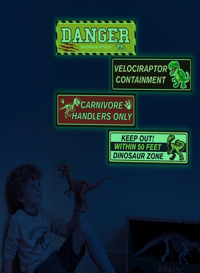 Robmoda Glow in The Dark Dinosaur Wall Stickers, Dangerous Dinosaur Attacks Warning Wall Decals for Dino Areas, Velociraptor Fence Warning Ceiling Decor, Boys Kids Bedroom Home School Nursery Party Supplies - Image 2