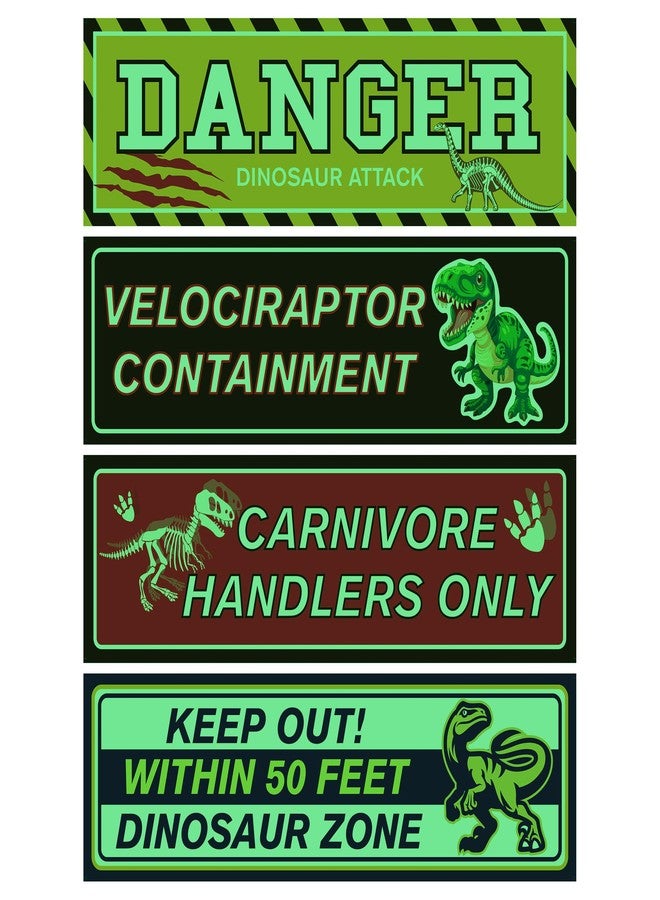 Robmoda Glow in The Dark Dinosaur Wall Stickers, Dangerous Dinosaur Attacks Warning Wall Decals for Dino Areas, Velociraptor Fence Warning Ceiling Decor, Boys Kids Bedroom Home School Nursery Party Supplies - Image 1