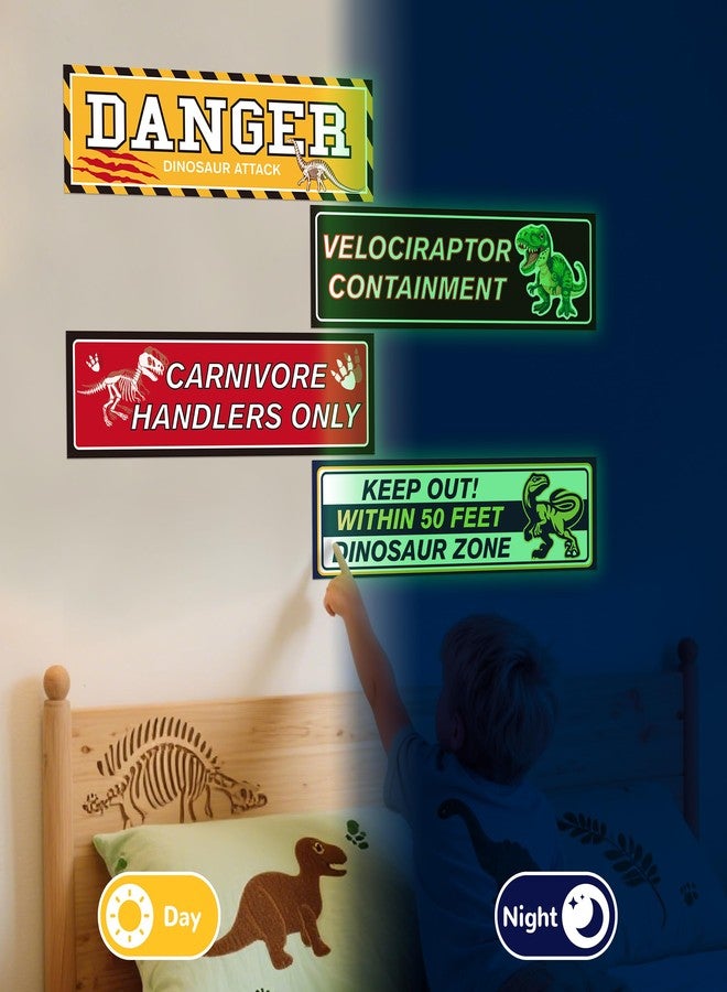Robmoda Glow in The Dark Dinosaur Wall Stickers, Dangerous Dinosaur Attacks Warning Wall Decals for Dino Areas, Velociraptor Fence Warning Ceiling Decor, Boys Kids Bedroom Home School Nursery Party Supplies - Image 3