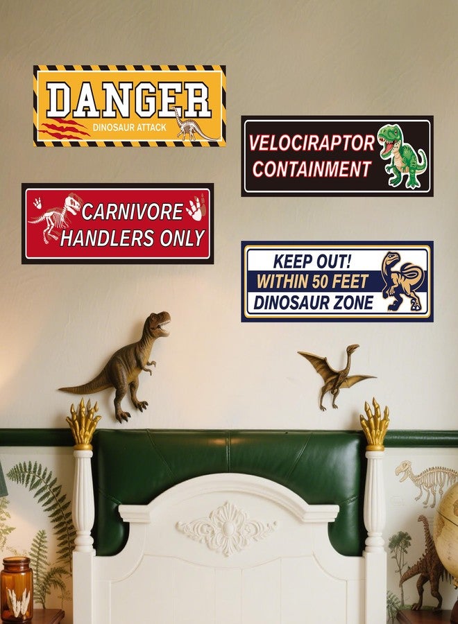 Robmoda Glow in The Dark Dinosaur Wall Stickers, Dangerous Dinosaur Attacks Warning Wall Decals for Dino Areas, Velociraptor Fence Warning Ceiling Decor, Boys Kids Bedroom Home School Nursery Party Supplies - Image 4