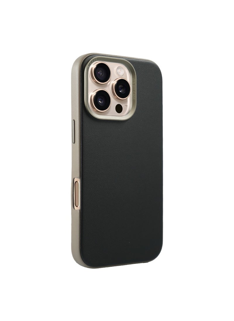 A-CASE - A-Case itsmycase Series Kilyos Made of Lychee Pattern Genuine Leather Case Protection Premium Quality Precise cutouts Compatible with wireless charging For iPhone 16 Pro Max Series - Black - Image 1