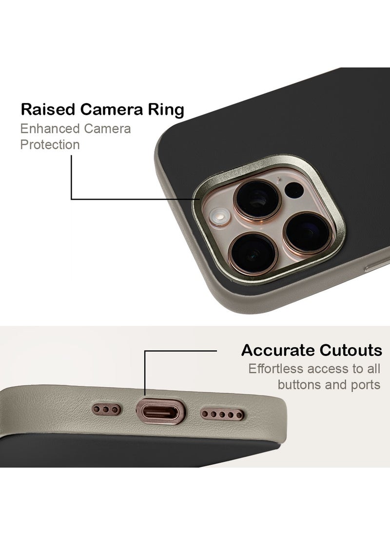 A-CASE - A-Case itsmycase Series Kilyos Made of Lychee Pattern Genuine Leather Case Protection Premium Quality Precise cutouts Compatible with wireless charging For iPhone 16 Pro Max Series - Black - Image 1