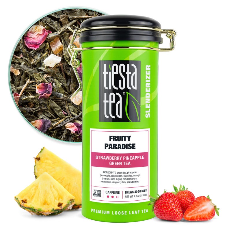 Tiesta Tea - Fruity Paradise, Loose Leaf, Strawberry Pineapple Green Tea, Premium Blend, Medium Caffeinated Green, Make Hot or Iced & Brews Up to 50 Cups, 4oz Refillable Tin - Image 1