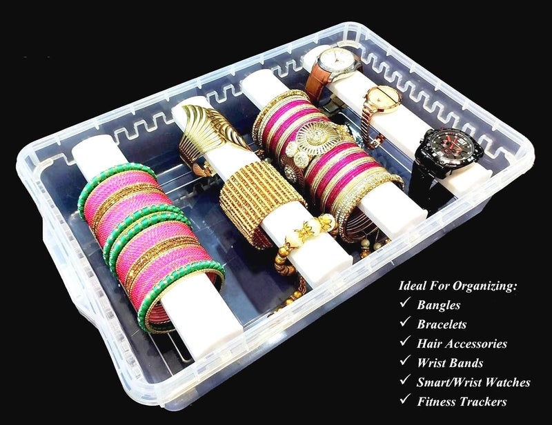 NAITIK CREATION 4 Rod Adjustable Bangle Organizer | Bangles Storage Box for Women | Plastic Chudi Box & Jewelry Organizer, Transparent (2) - Image 2