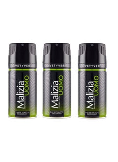 Malizia Malizia Uomo Deo Vetyver Body Spray 150 ml (Pack of 3) 3X150ml  - Image 1