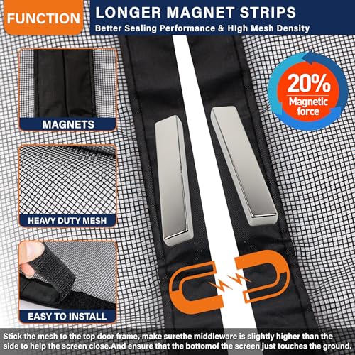 Mdavo Magnetic Screen Door，Fiberglass Screen Door Mesh，Keep Bugs Out, Heavy-Duty Mesh Curtain,Pet and Kid Friendly, Works with Front Doors, Sliding Doors（38x83 Inch Fiberglass - Image 3
