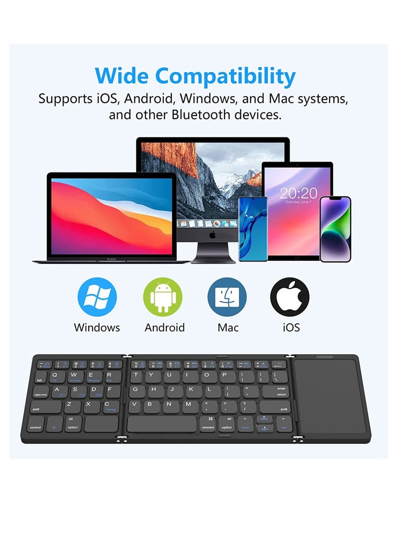 Foldable Bluetooth Keyboard, Tri- Foldable Portable Wireless Keyboard with Touchpad, USB-C Rechargeable for iOS, Android, Windows System Laptop Tablet Smartphone Device - Image 3