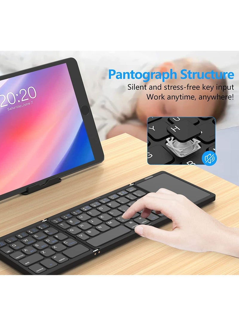 Foldable Bluetooth Keyboard, Tri- Foldable Portable Wireless Keyboard with Touchpad, USB-C Rechargeable for iOS, Android, Windows System Laptop Tablet Smartphone Device - Image 5