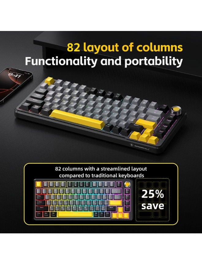 DEADSKULL MK088 Pro 75% Gasket-mounted Mechanical Keyboard Wireless (Bluetooth 2.4G Wireless & Type-C Wired), Sound Dampening Foams | BLACK - Image 2