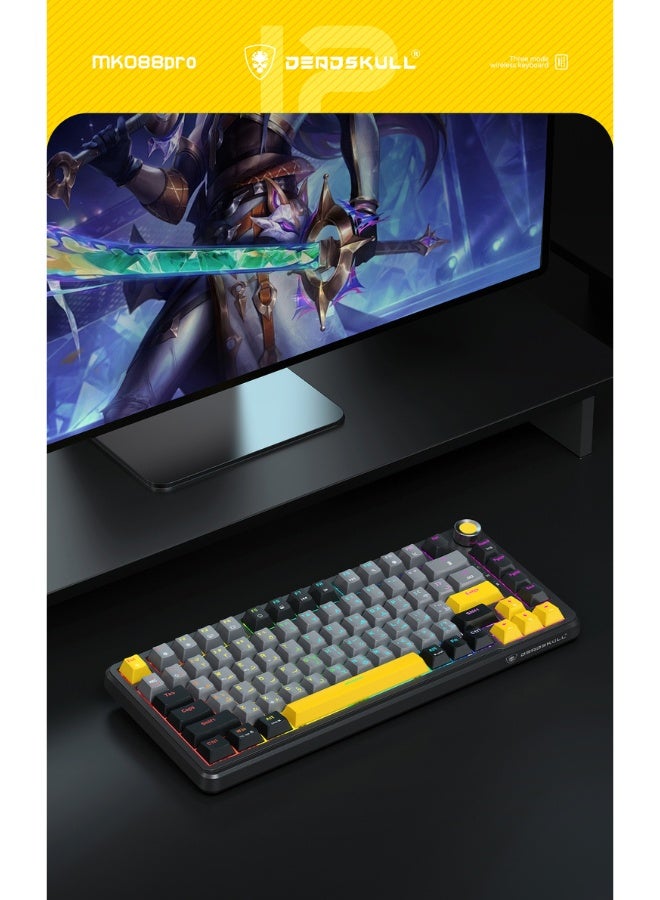 DEADSKULL MK088 Pro 75% Gasket-mounted Mechanical Keyboard Wireless (Bluetooth 2.4G Wireless & Type-C Wired), Sound Dampening Foams | BLACK - Image 3