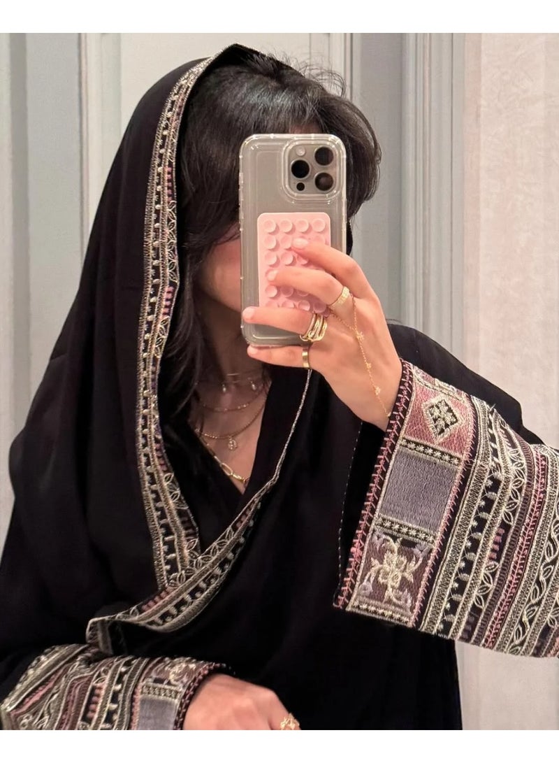Khamra Black Embroidered Abaya with Royal Crepe Fabric and Snap Closure - Image 1
