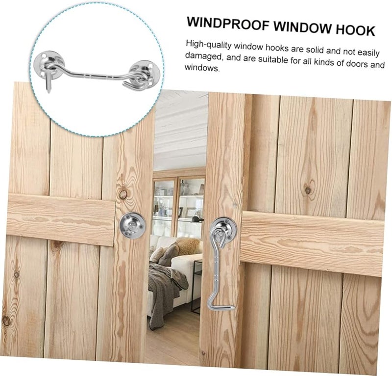 6Pcs Stainless Steel Window Hook Windproof Lock 10.5X3.4cm Easy Install Wide Use - Image 3