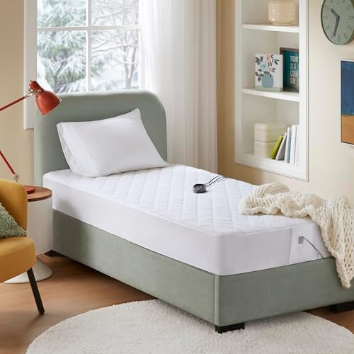 Beautyrest Cotton Blend Heated Mattress Pad Secure Comfort Technology - Luxury Quilted Electric Mattress Pad with Deep Pocket - 5-Setting Heat Controllers, Twin, White - Image 1