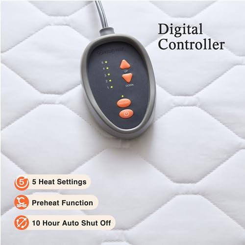 Beautyrest Cotton Blend Heated Mattress Pad Secure Comfort Technology - Luxury Quilted Electric Mattress Pad with Deep Pocket - 5-Setting Heat Controllers, Twin, White - Image 3