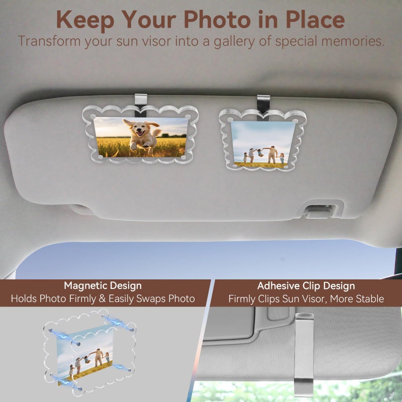 Pifoog 2 Pack Car Visor Picture Holders Clip Photo Frame Acrylic Magnetic Display Pictures Frames For Cars Sun Visor Personalized Memorial Presents For Mother Dad Friends Transparent 2.5 ? 3.7 Inch - Image 4