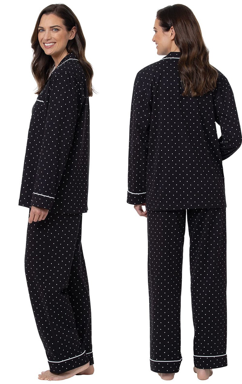 PajamaGram Pajama Sets for Women Soft - Women Sleepwear, Black & Gray Dot, LG - Image 2
