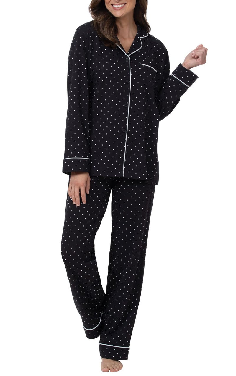 PajamaGram Pajama Sets for Women Soft - Women Sleepwear, Black & Gray Dot, LG - Image 1