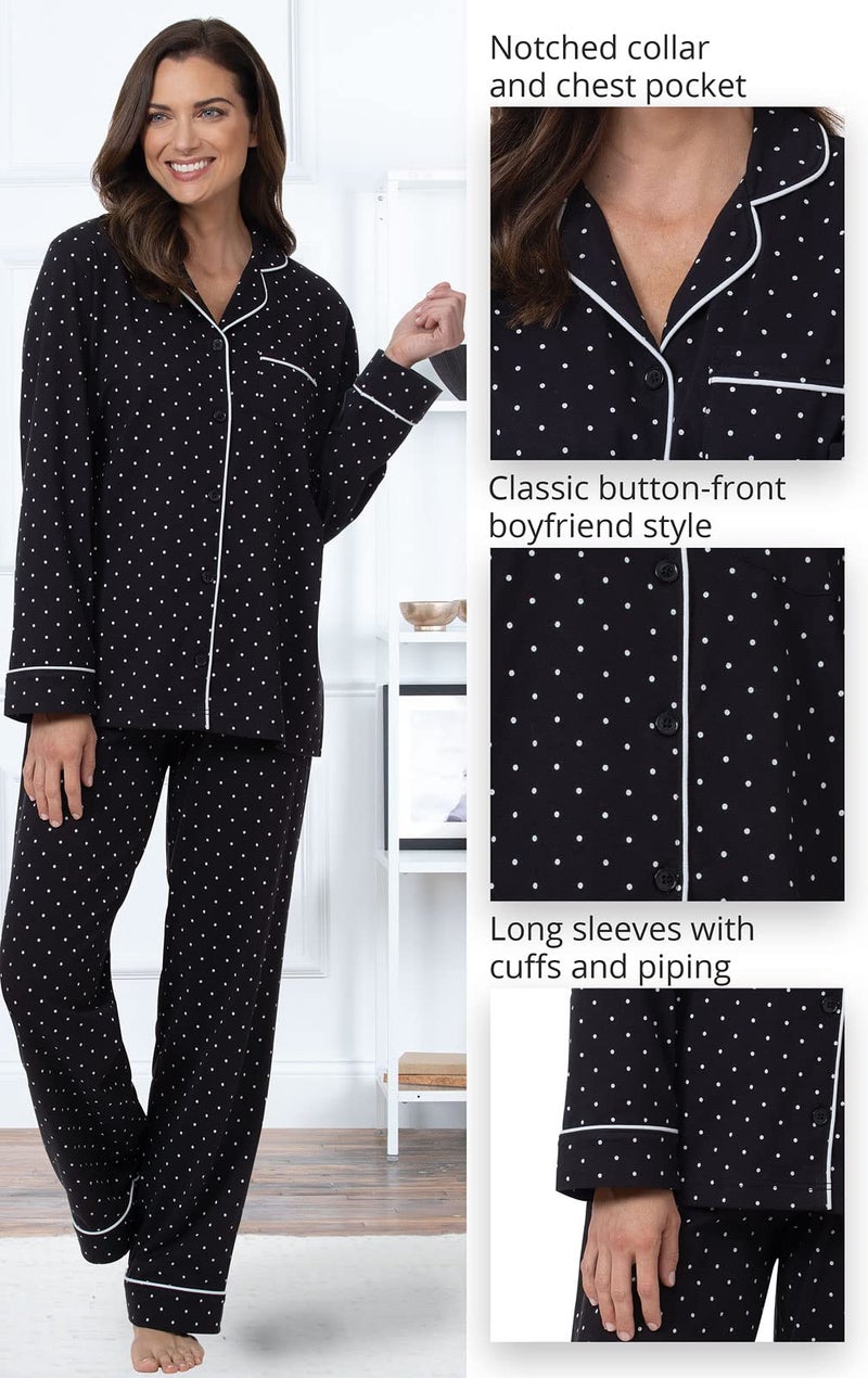 PajamaGram Pajama Sets for Women Soft - Women Sleepwear, Black & Gray Dot, LG - Image 4