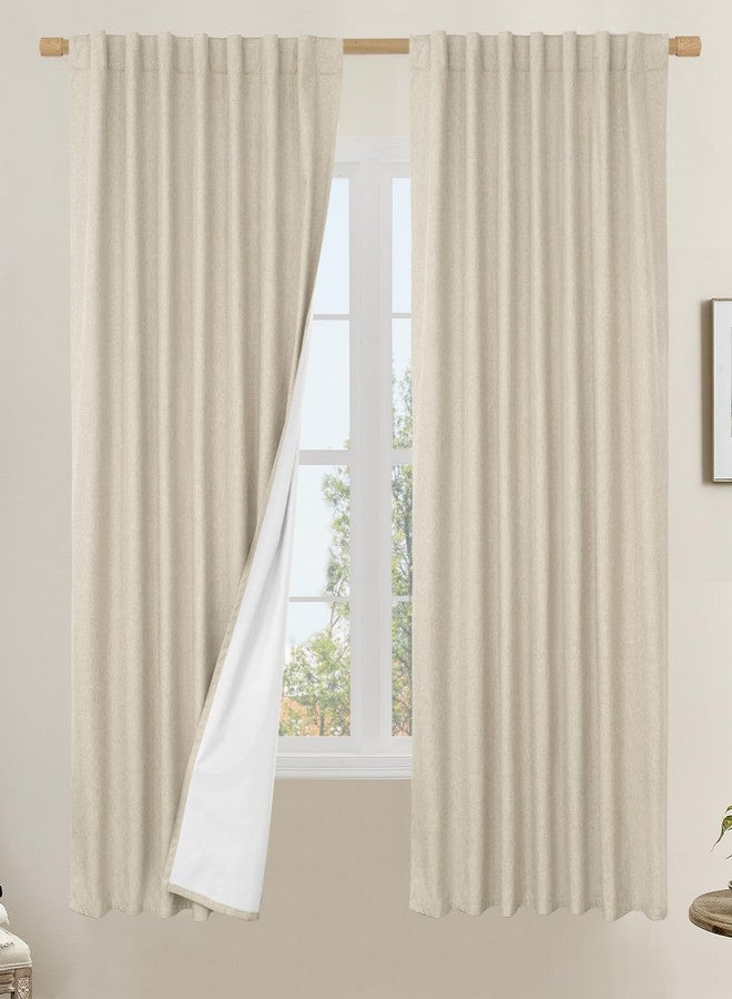 LAMIT 100% Blackout Linen Curtains, 2 Panels, Linen, 60 x 63 Inch, Living Room, Bedroom, Dining Room - Image 1