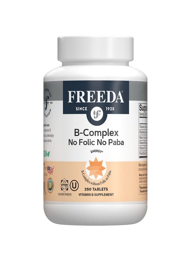 Freeda Vitamin B Complex No Folic No Paba Super B Complex Kosher Vitamin Supplement With Vitamin B1 Vitamin B2 Vitamin B3 Vitamin B5 Vitamin B6 Vitamin B12 Vit B Complex B For Women & Men (250 Ct)  - Image 2