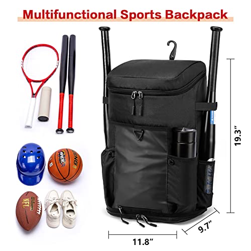TUGUAN Baseball Backpack for Adults Sports Exercise Training Softball Bat Soccer Coach Basketball Multifunctional Equipment Backpack Bags Shoe Compartment with Hook for Helmet - Image 5