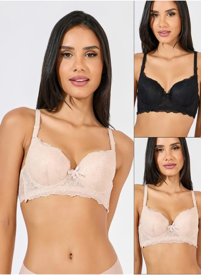 Styli Pack of 2 - Padded Wired All Over Lace T-Shirt Bra