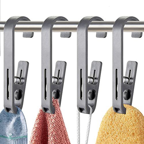 XoYoZo Laundry Hooks with Clips Hanger Closet Organizer Clamps Socks Boot Bras Towels for Bathroom Wardrobe Kitchen Office 4Pcs (Grey) - Image 1