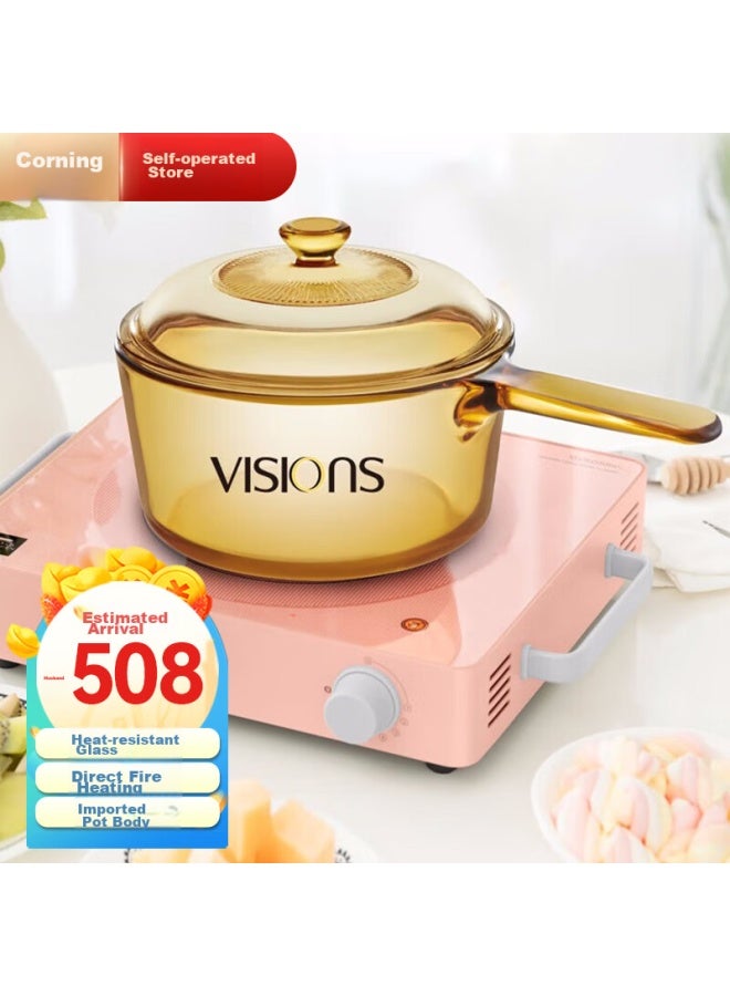 Visions Corning Crystal Series Glass Soup Pot 1.6l Single-handle Milk Pot Stew Pot Cooking Pot Suitable For Open Flame, Kitchen Essential - Image 1