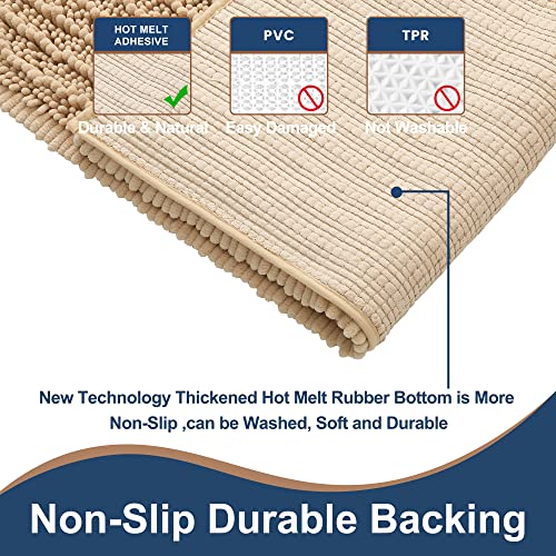 FLOLEOPA Luxury Chenille Beige Bathroom Rugs Bath Mats Sets, Extra Soft and Absorbent Bathroom Rugs Non Skid Machine Wash Dry Bath Mats（32"x20" Plus 17"x24"） - Image 2
