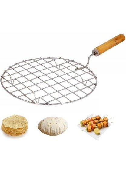 FINALITY finality Stainless Steel Big Papad Roaster Chapati Roti Jali With Wooden Hendel Pack of 1  - Image 1