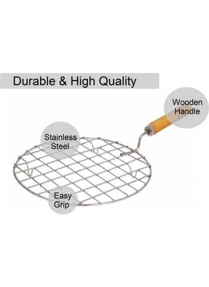 FINALITY finality Stainless Steel Big Papad Roaster Chapati Roti Jali With Wooden Hendel Pack of 1  - Image 2