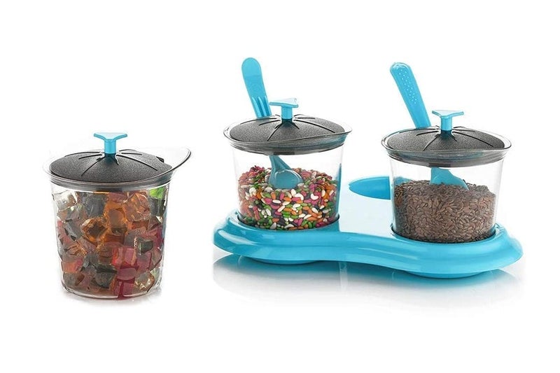 N M Z ABS Plastic 3 in 1 Dining Achar, Pickle, Masala Storage Jar Container Stand 1 Pcs Multi Color - Image 2