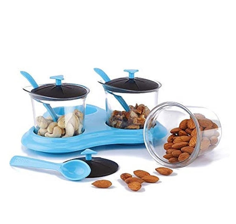N M Z ABS Plastic 3 in 1 Dining Achar, Pickle, Masala Storage Jar Container Stand 1 Pcs Multi Color - Image 5
