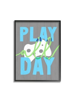 Stupell Industries Play All Day Phrase Rustic Video Game Controller, Designed By Daphne Polselli Black Framed Wall Art, 24 X 30, White  - Image 1