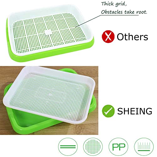 SHEING Seed Sprouter Tray 5 Pack, BPA Free Nursery Tray Seed Germination Tray Healthy Wheatgrass Seeds Grower & Storage Trays for Garden Home Office,Polypropylene (PP),Green,Grey - Image 3