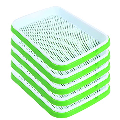 SHEING Seed Sprouter Tray 5 Pack, BPA Free Nursery Tray Seed Germination Tray Healthy Wheatgrass Seeds Grower & Storage Trays for Garden Home Office,Polypropylene (PP),Green,Grey - Image 1