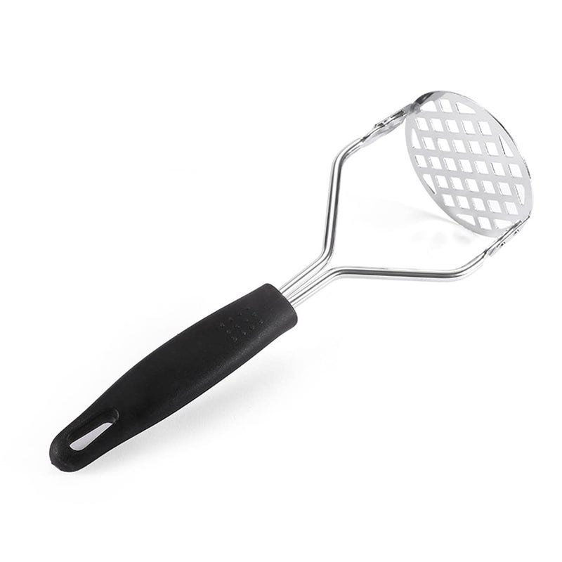 Swilak SWILAK Household Potato Masher Kitchen Electroplating Convenient Masher Vagetables Crusher Mashed Potato Masher with Non Slip Heat Resistance Handle Large Round Press Plate Black - Image 1
