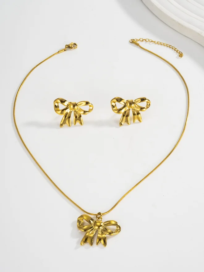 Styli Bow Pendant Necklace with Earrings Set