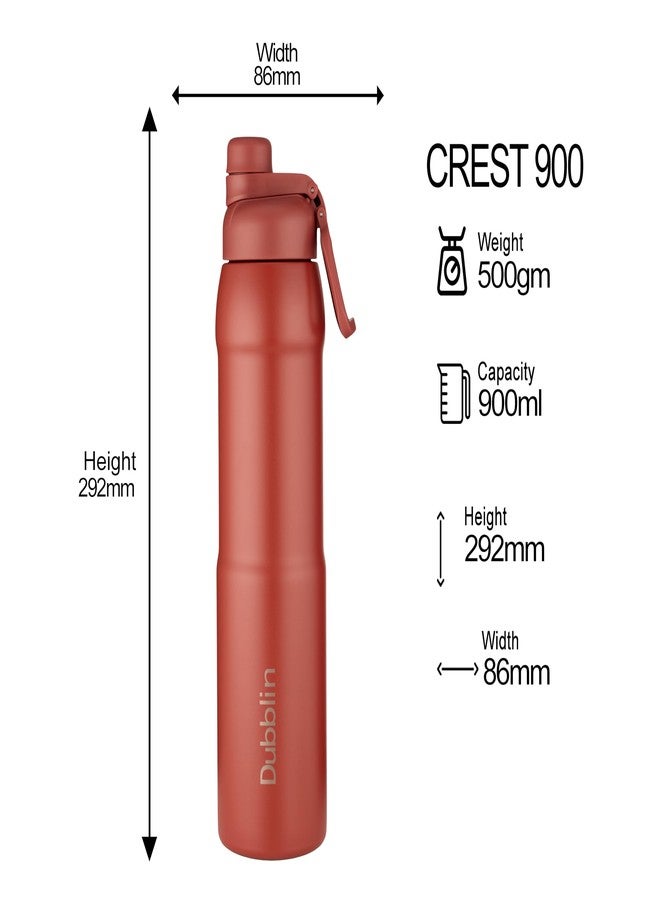 DUBBLIN Dublin Crest 900 ML Insulated Water Bottle with Flip Lid | Stainless Steel Vacuum Flask, Leakproof Sports Bottle (Maroon) - Image 2