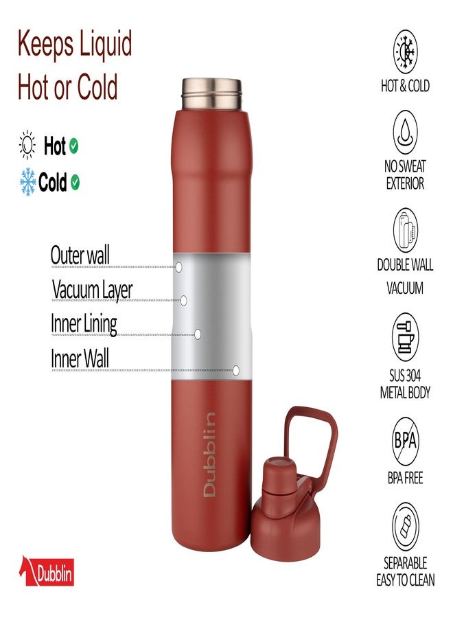 DUBBLIN Dublin Crest 900 ML Insulated Water Bottle with Flip Lid | Stainless Steel Vacuum Flask, Leakproof Sports Bottle (Maroon) - Image 1