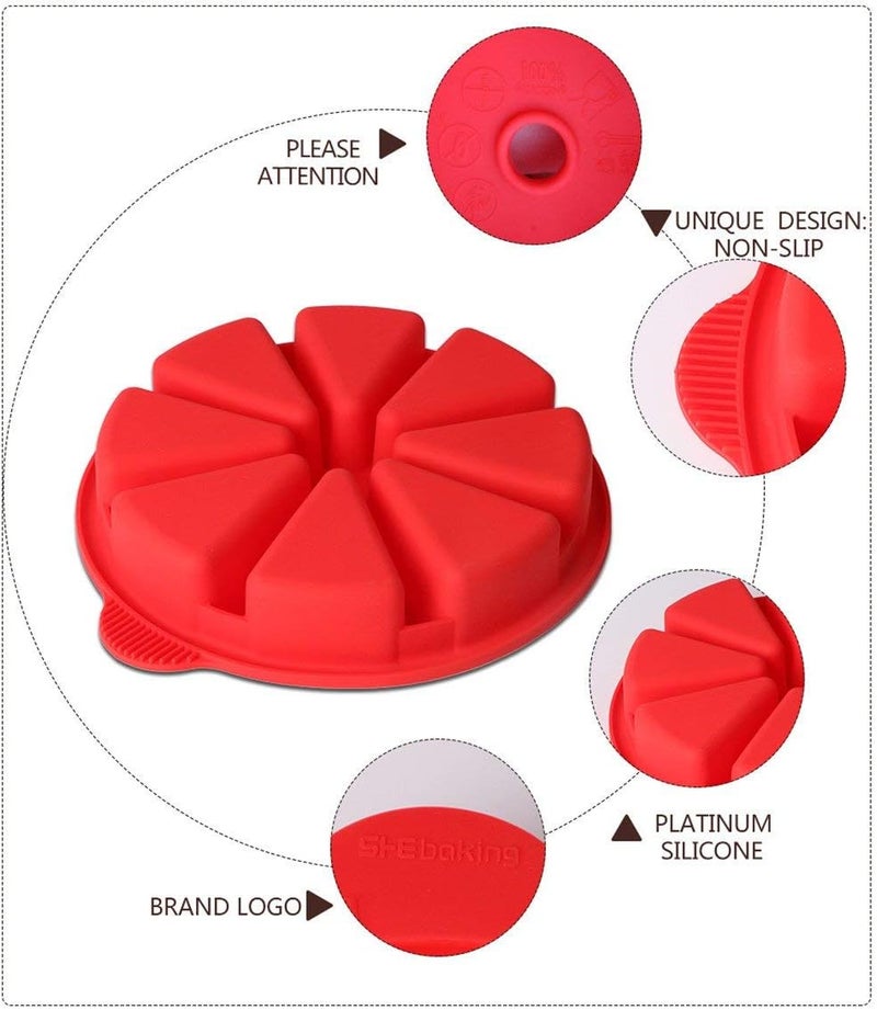 SHEbaking Scone Pan Silicone Triangle Cake Mold for Baking Nonstick Cornbread Pan 8 Cavity Pie Silicone Mold Perfect for Brownies, Muffin, Cupcake, Soap, polenta, or biscuits (Red) - Image 4