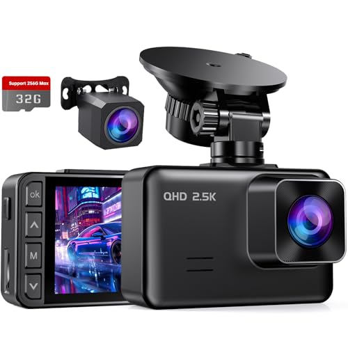 E-YEEGER Dash Cam Front and Rear, 2.5K+1080P Dual Dash Camera for Cars, 2’’ Display Mini Car Camera, G-Sensor Dashcam, Night Vision, 24H Parking Mode, Loop Recording, 170°Wide Angle, 32GB Card Included - Image 1